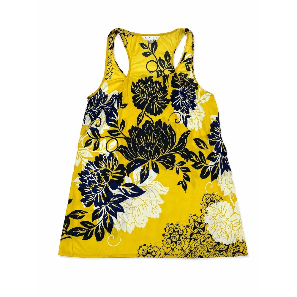 Cabi Orchid Blouse 4426 Yellow Navy Floral Racerback Tank Top Small S